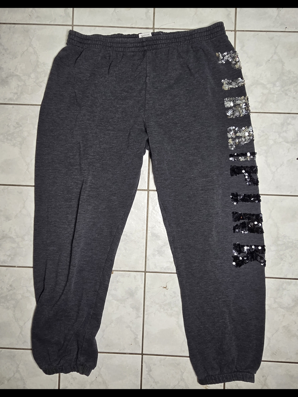 PINK Victoria's Secret Dark Gray Sequin Logo Sweats